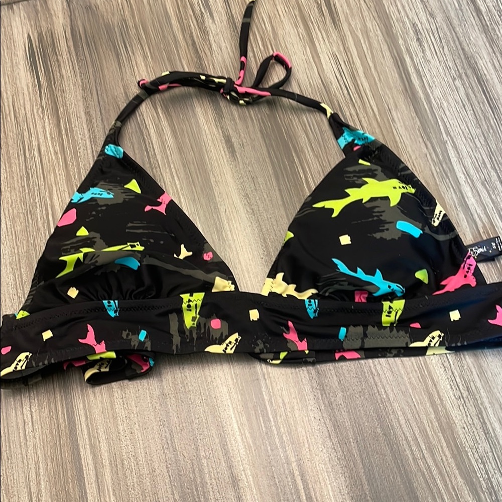 Maui and Sons Colorful Shark Print Bikini Top